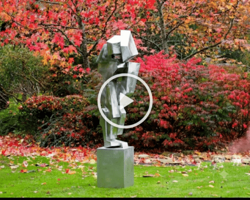 vidéo de la sculpture Ainsité , oeuvre contemporaine en inox pour extérieur et jardin